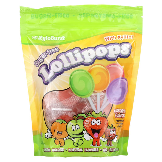 Xyloburst, Sugar-Free Lollipops with Xylitol, Assorted Flavors, 50 Lollipops, 14.1 oz - Image 1