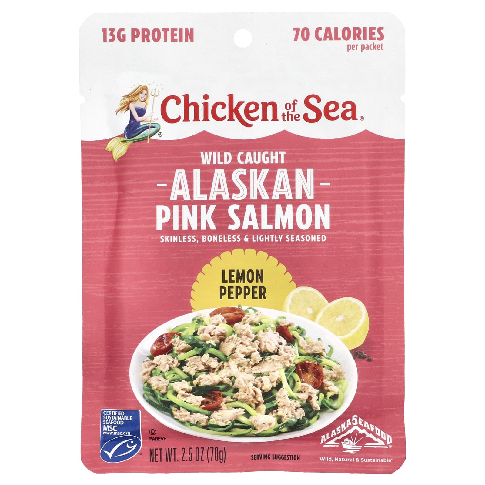 Wild Caught Alaskan Pink Salmon, Lemon Pepper, 2.5 oz - Protein Rich Snack - Image 1