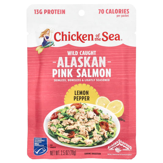 Wild Caught Alaskan Pink Salmon, Lemon Pepper, 2.5 oz - Protein Rich Snack - Image 1