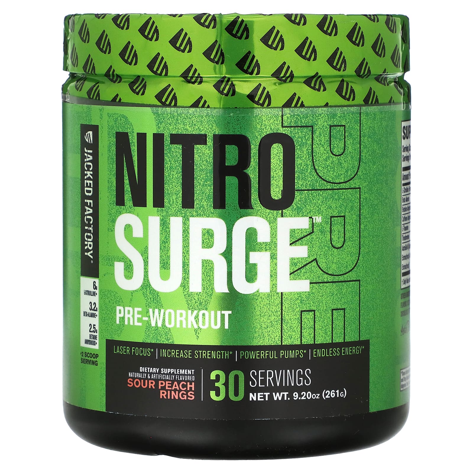 Jacked Factory Nitro Surge Pre-Workout - Sour Peach Rings, 9.2 oz - Image 1