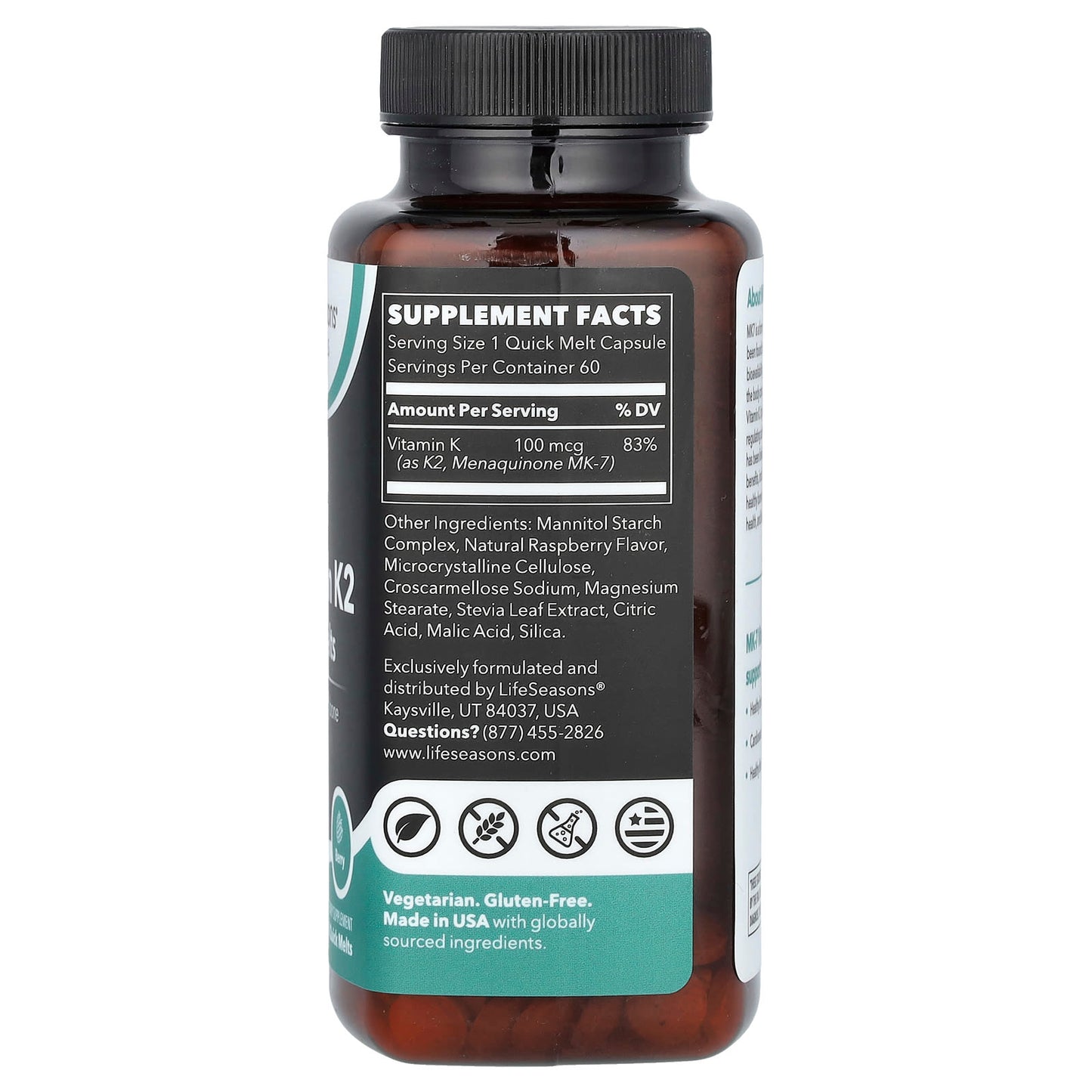 LifeSeasons, Essential, MK-7 Vitamin K2 , Quick Melts, Berry, 60 Quick Melts (100 mcg per Melt) - Image 2