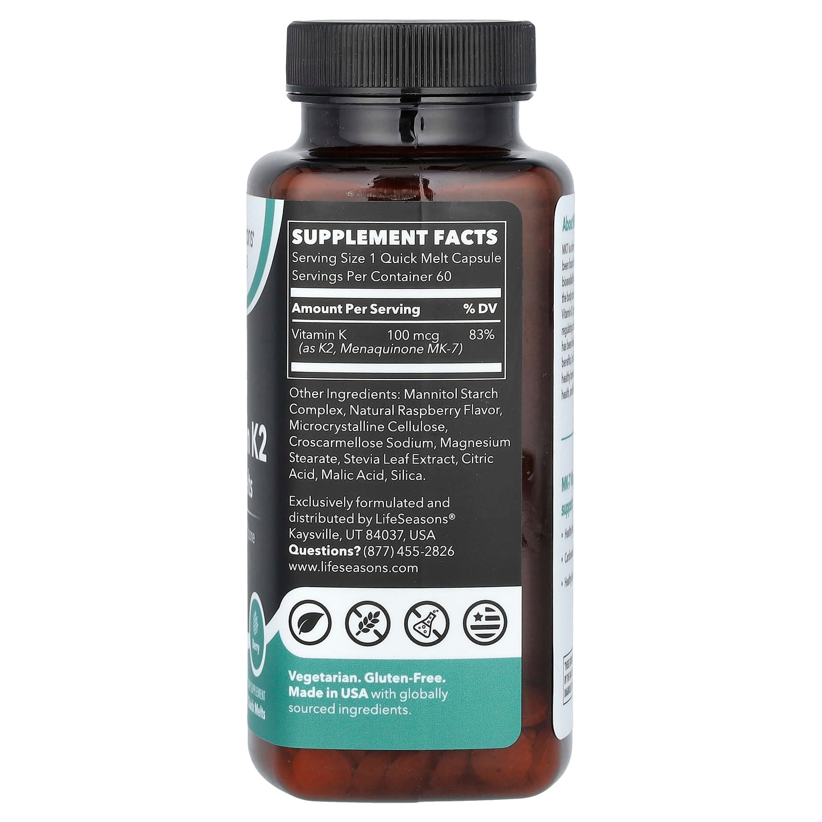 LifeSeasons, Essential, MK-7 Vitamin K2 , Quick Melts, Berry, 60 Quick Melts (100 mcg per Melt) - Image 2