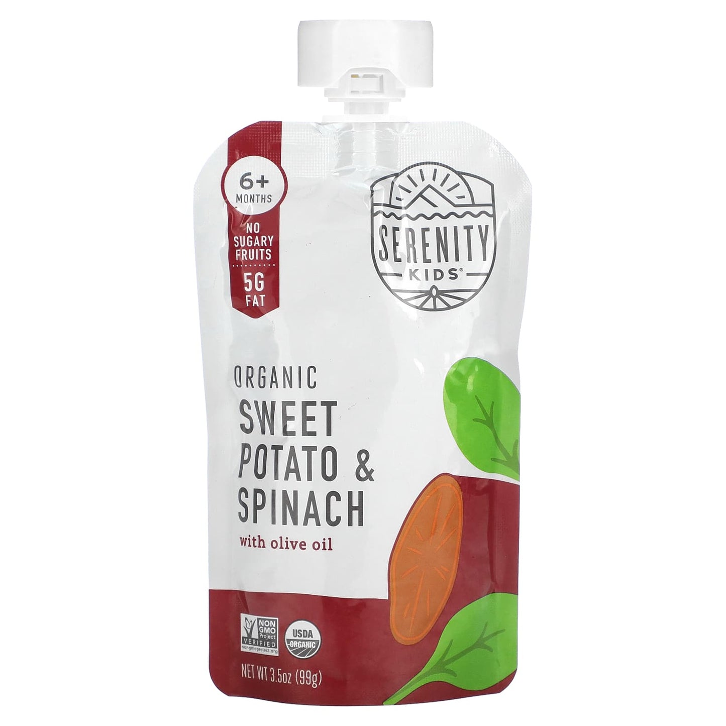 Serenity Kids, Organic Sweet Potato & Spinach with Olive Oil, 6+ Months, 3.5 oz (99 g) - Image 1