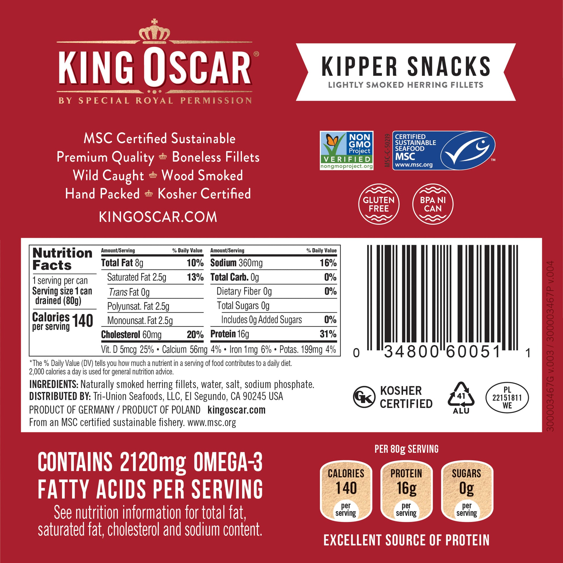 King Oscar, Kipper Snacks, Lightly Smoked Herring Fillets, 3.54 oz (100 g) - Image 2