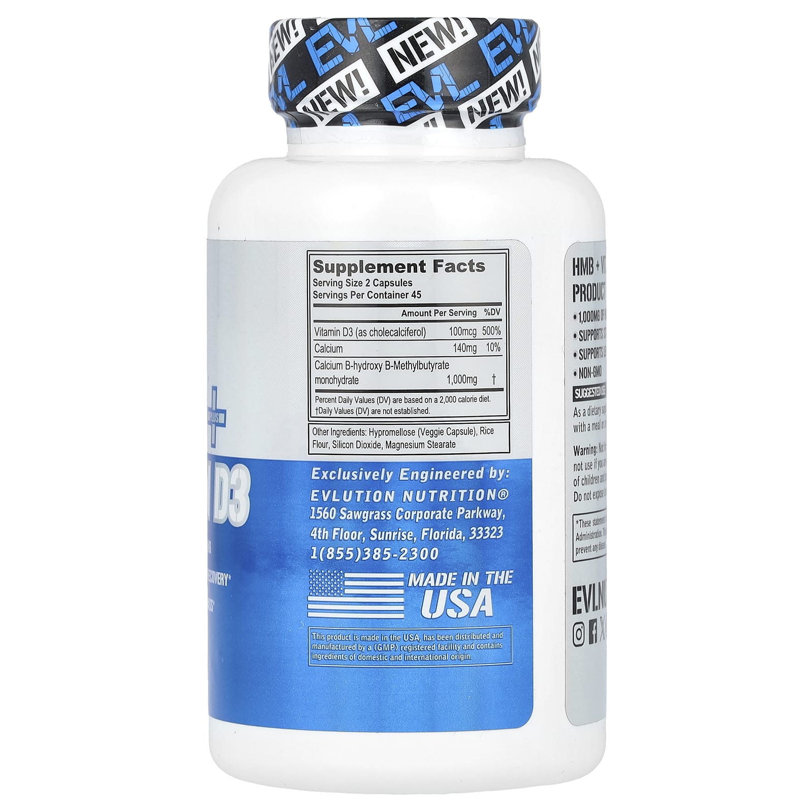 HMB + Vitamin D3 Supplement for Strength and Recovery - 90 Veggie Capsules - Image 2