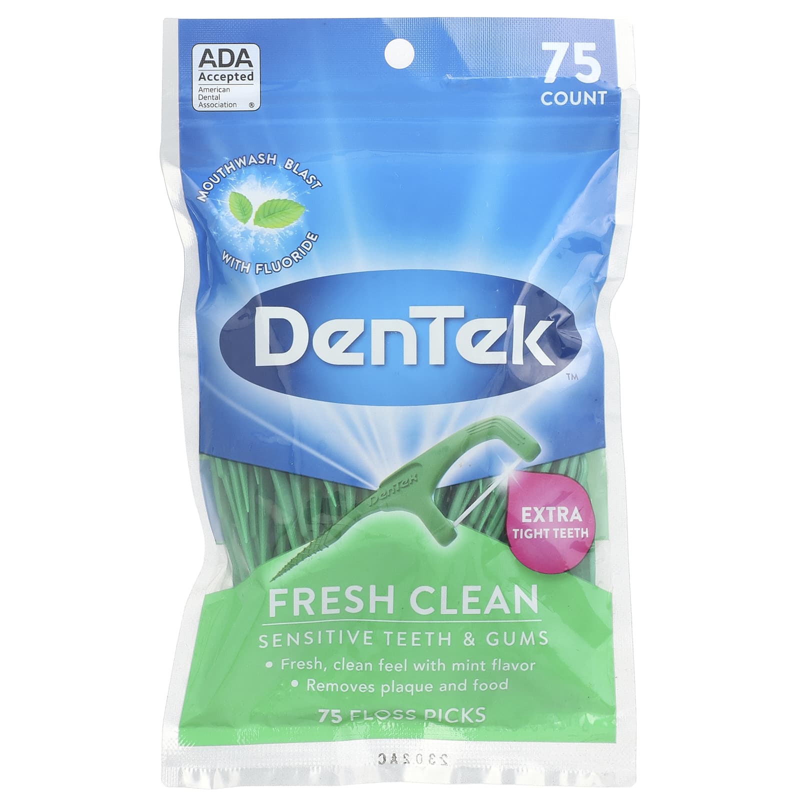 DenTek Fresh Clean Floss Picks, Mouthwash Blast Flavor, 75 Count - Image 1