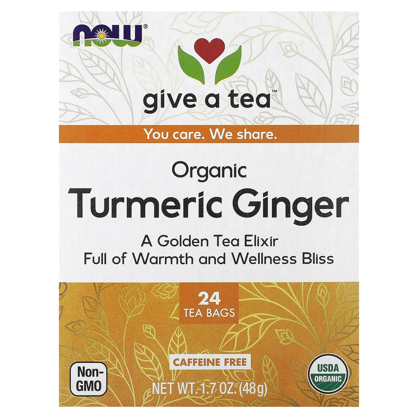 NOW Foods, Organic Turmeric Ginger, Caffeine Free , 24 Tea Bags, 1.7 oz (48 g) - Image 1