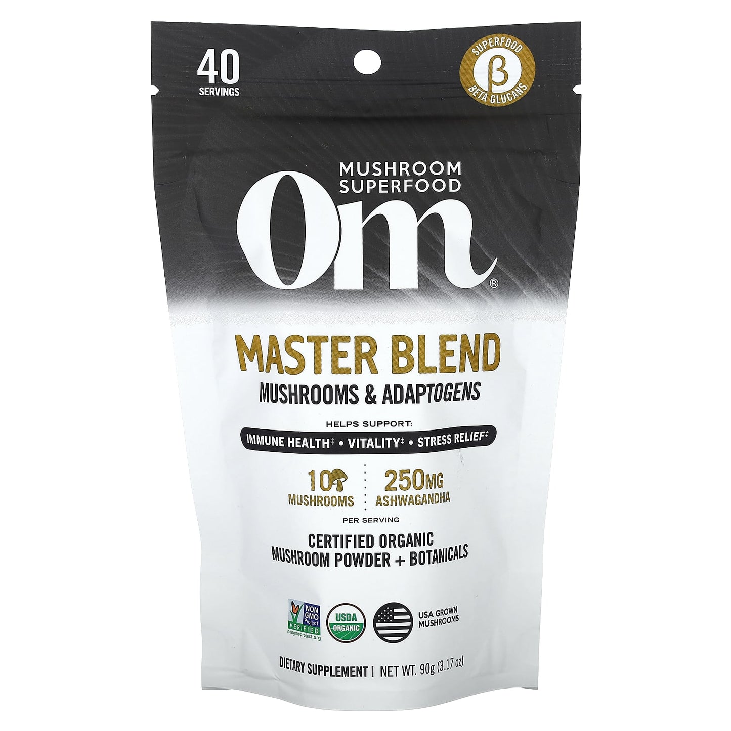 Om Mushrooms, Master Blend, Certified Organic Mushroom Powder + Botanicals, 3.17 oz (90 g) - Image 1
