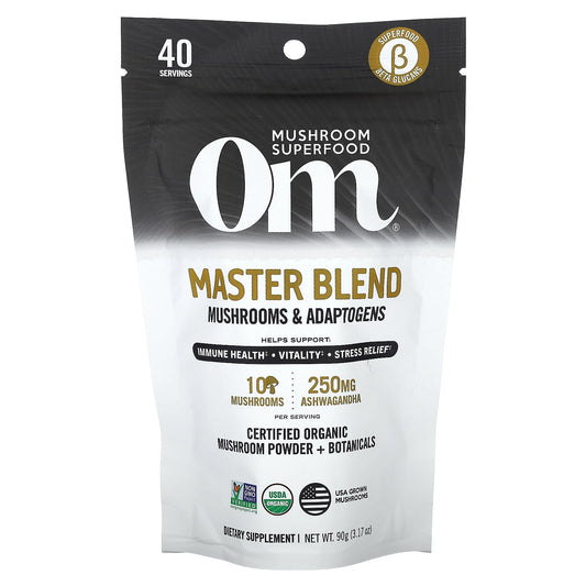Om Mushrooms, Master Blend, Certified Organic Mushroom Powder + Botanicals, 3.17 oz (90 g) - Image 1