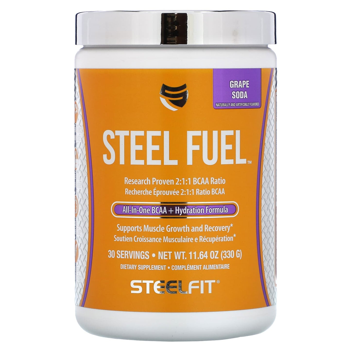 SteelFit, Steel Fuel,  All-In-One BCAA + Hydration Formula, Grape Soda, 11.64 oz (330 g) - Image 1