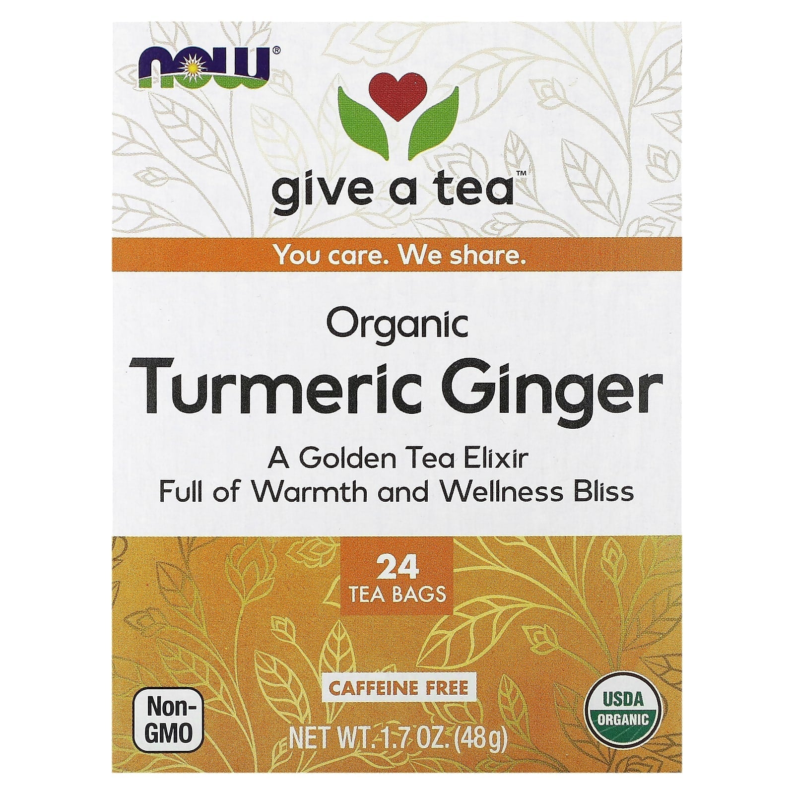 NOW Foods, Organic Turmeric Ginger, Caffeine Free , 24 Tea Bags, 1.7 oz (48 g) - Image 1