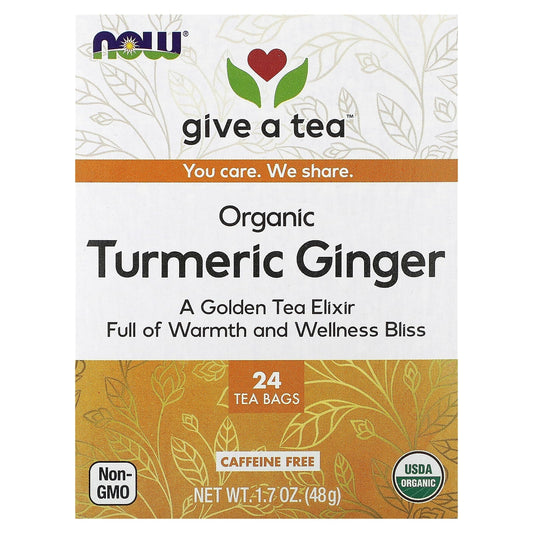 NOW Foods, Organic Turmeric Ginger, Caffeine Free , 24 Tea Bags, 1.7 oz (48 g) - Image 1