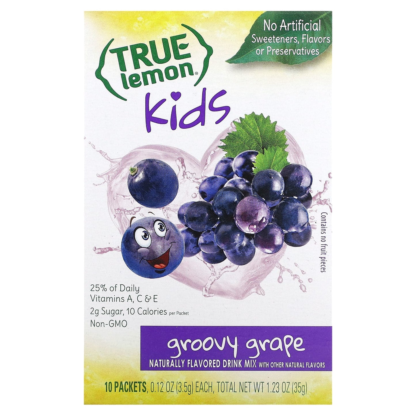 True Citrus, True Lemon, Kids Drink Mix, Groovy Grape, 10 Packets, 0.12 oz (3.5 g) Each - Image 1