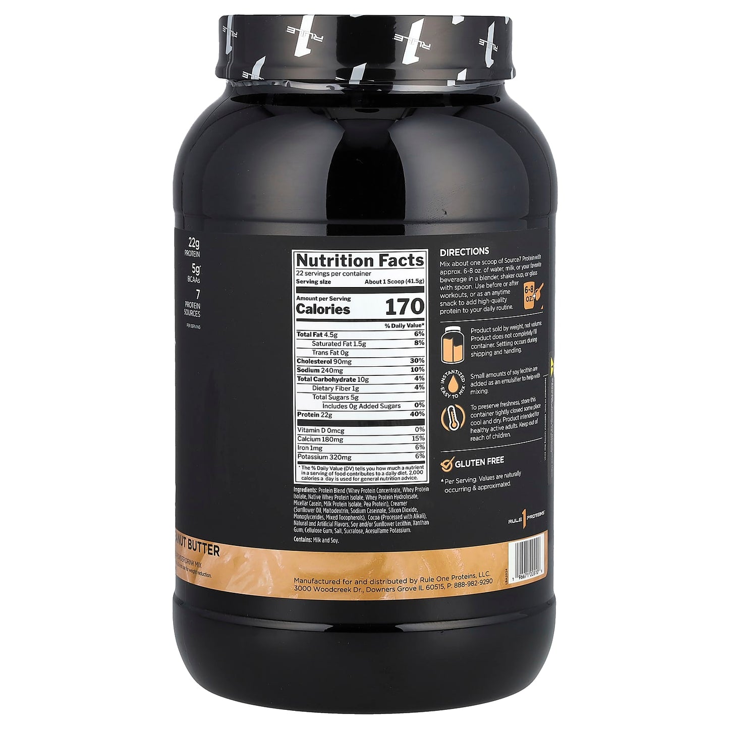 Rule One Proteins, Source7 Protein Powder Drink Mix, Chocolate Peanut Butter, 2.01 lb (913 g) - Image 2