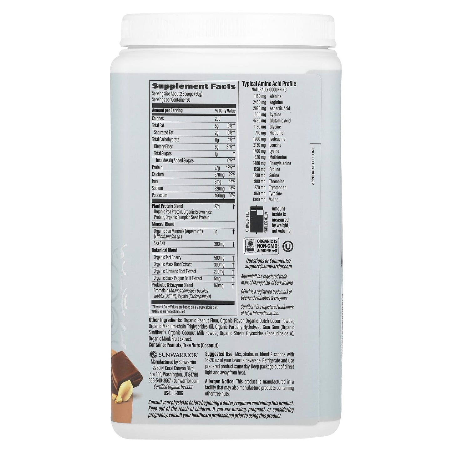 Sunwarrior, Sport, Organic Active Protein, Chocolate Peanut Butter, 2.2 lb (1 kg) - Image 2