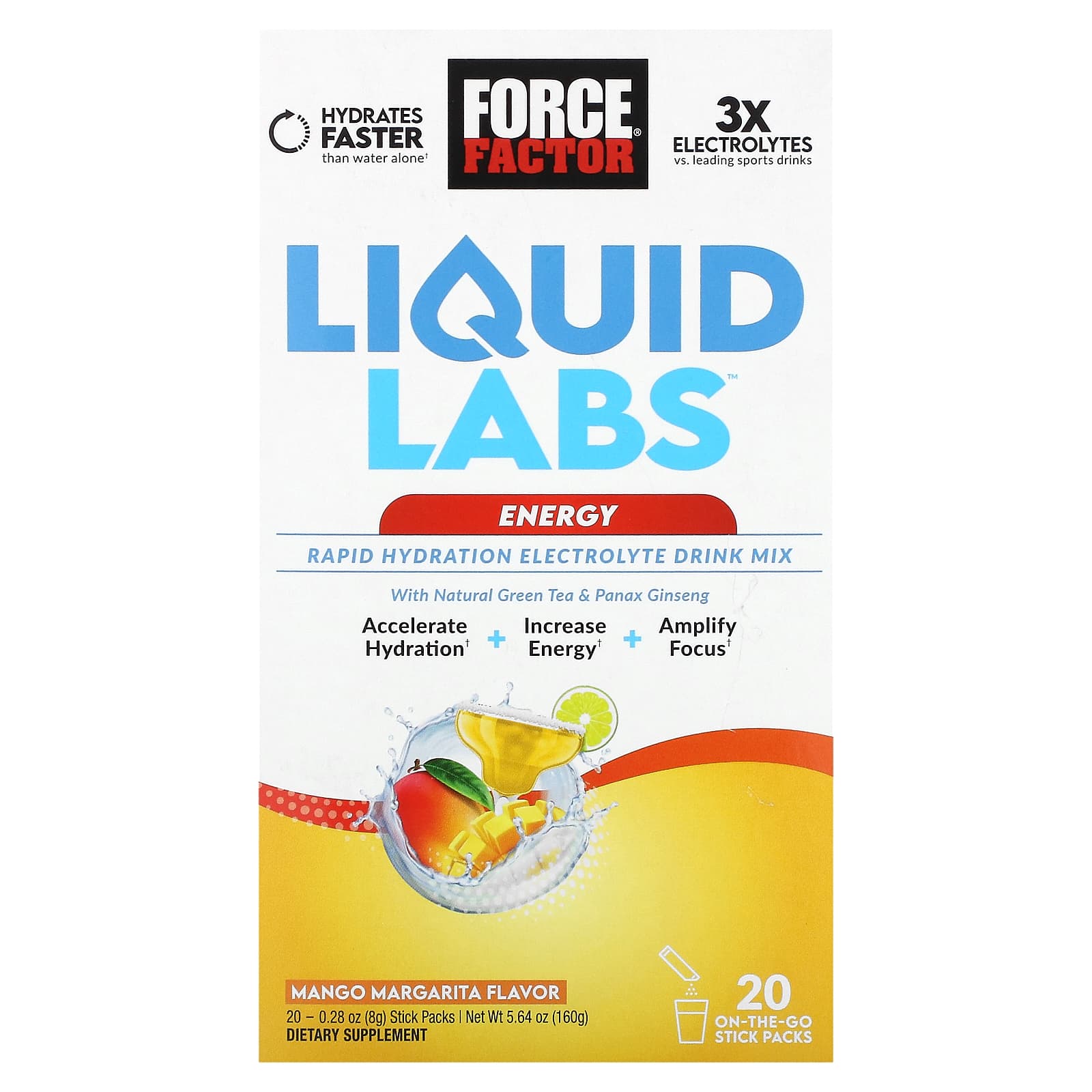 Force Factor Liquid Labs Energy Rapid Hydration Electrolyte Drink Mix - Image 1