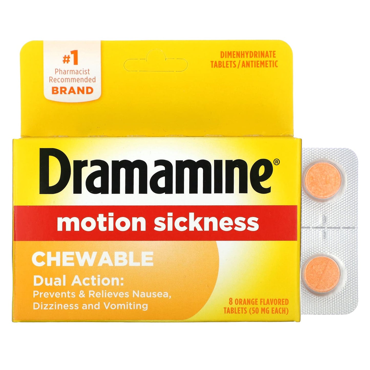 Dramamine Motion Sickness Relief Chewable Tablets - 50mg, 8 Count - Image 1
