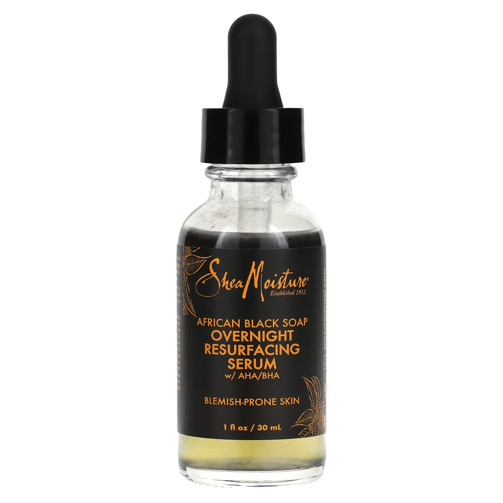 SheaMoisture, African Black Soap, Overnight Resurfacing Serum With AHA/BHA, 1 fl oz (30 ml) - Image 1