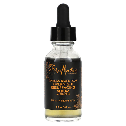 SheaMoisture, African Black Soap, Overnight Resurfacing Serum With AHA/BHA, 1 fl oz (30 ml) - Image 1