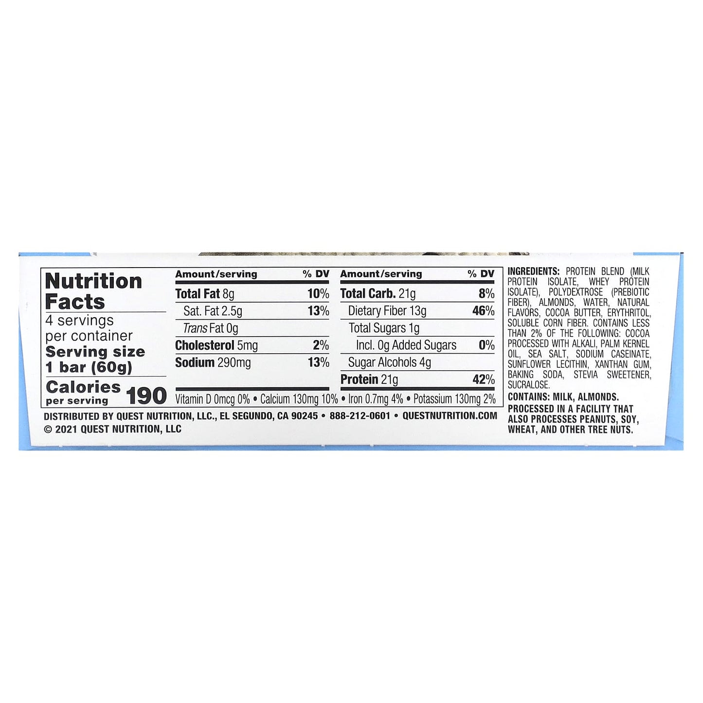 Quest Nutrition, Protein Bar, Cookies & Cream, 4 Bars, 2.12 oz (60 g) Each - Image 2