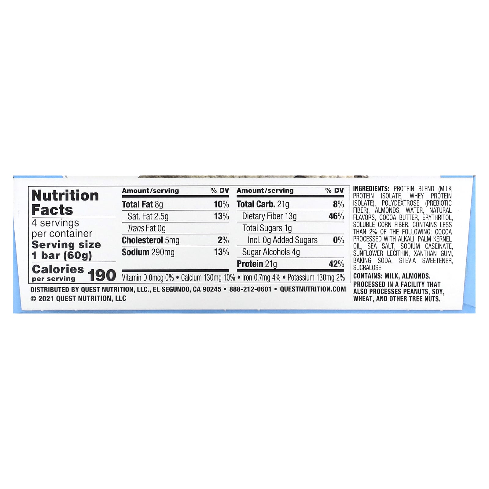 Quest Nutrition, Protein Bar, Cookies & Cream, 4 Bars, 2.12 oz (60 g) Each - Image 2