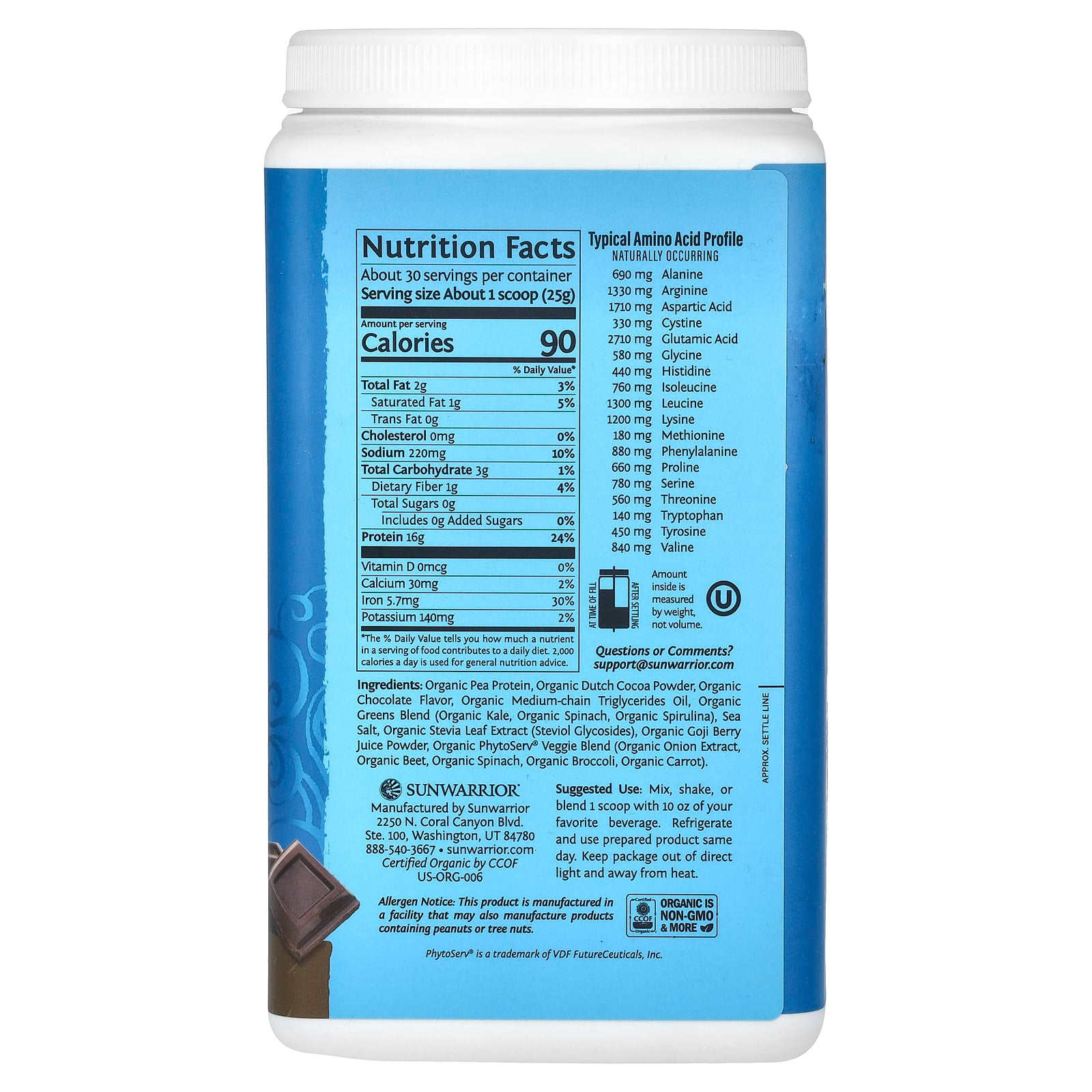 Sunwarrior, Warrior Blend, Protein + Greens, Chocolate, 1.65 lb (750 g)