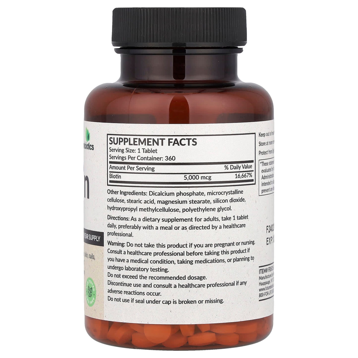 Biotin Supplement by Futurebiotics, 5,000 mcg, 360 Tablets - Image 2