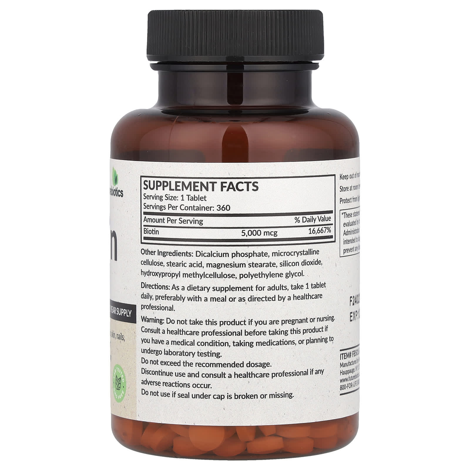 Biotin Supplement by Futurebiotics, 5,000 mcg, 360 Tablets - Image 2