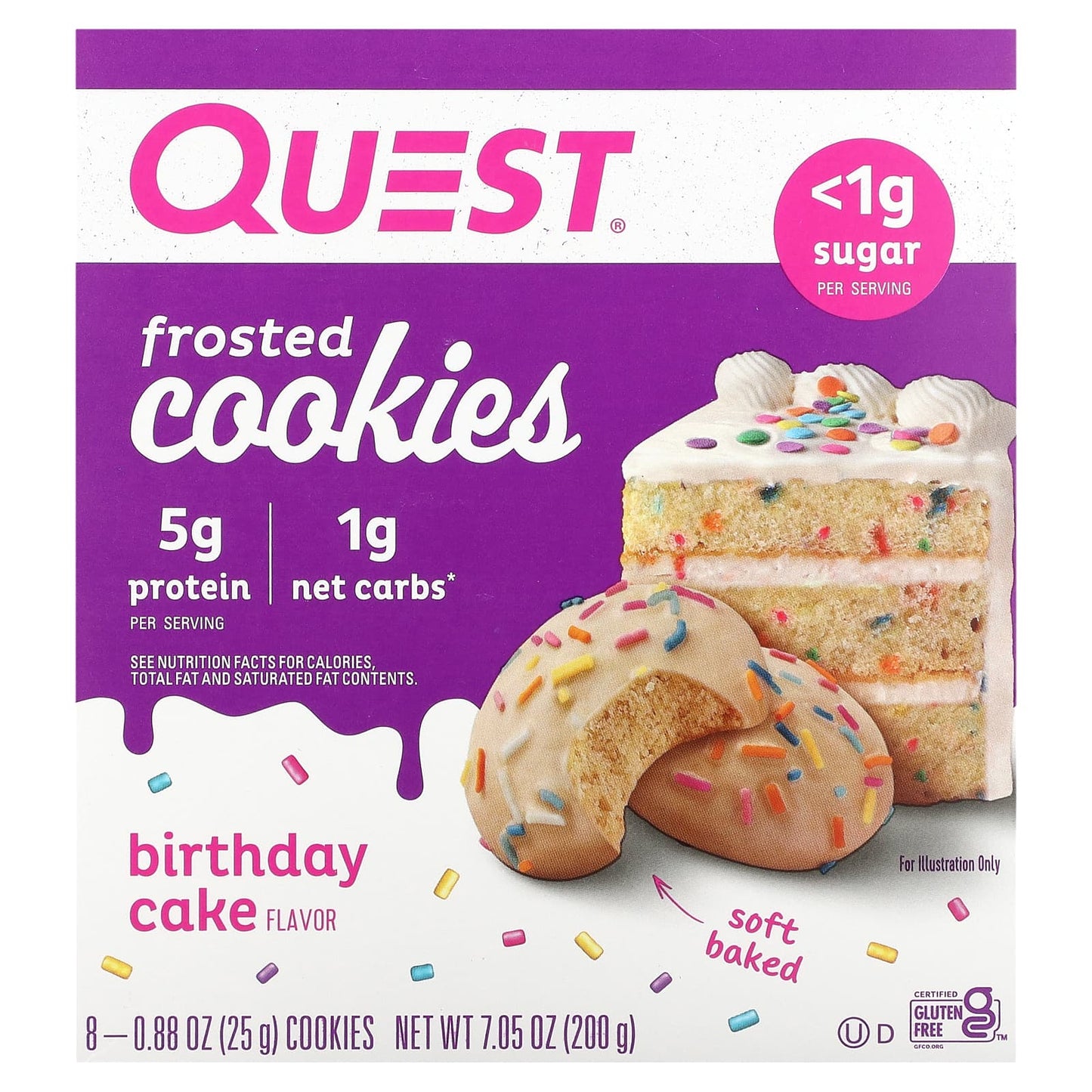 Quest Nutrition, Frosted Cookies, Birthday Cake, 8 Cookies, 0.88 oz (25 g) Each - Image 1