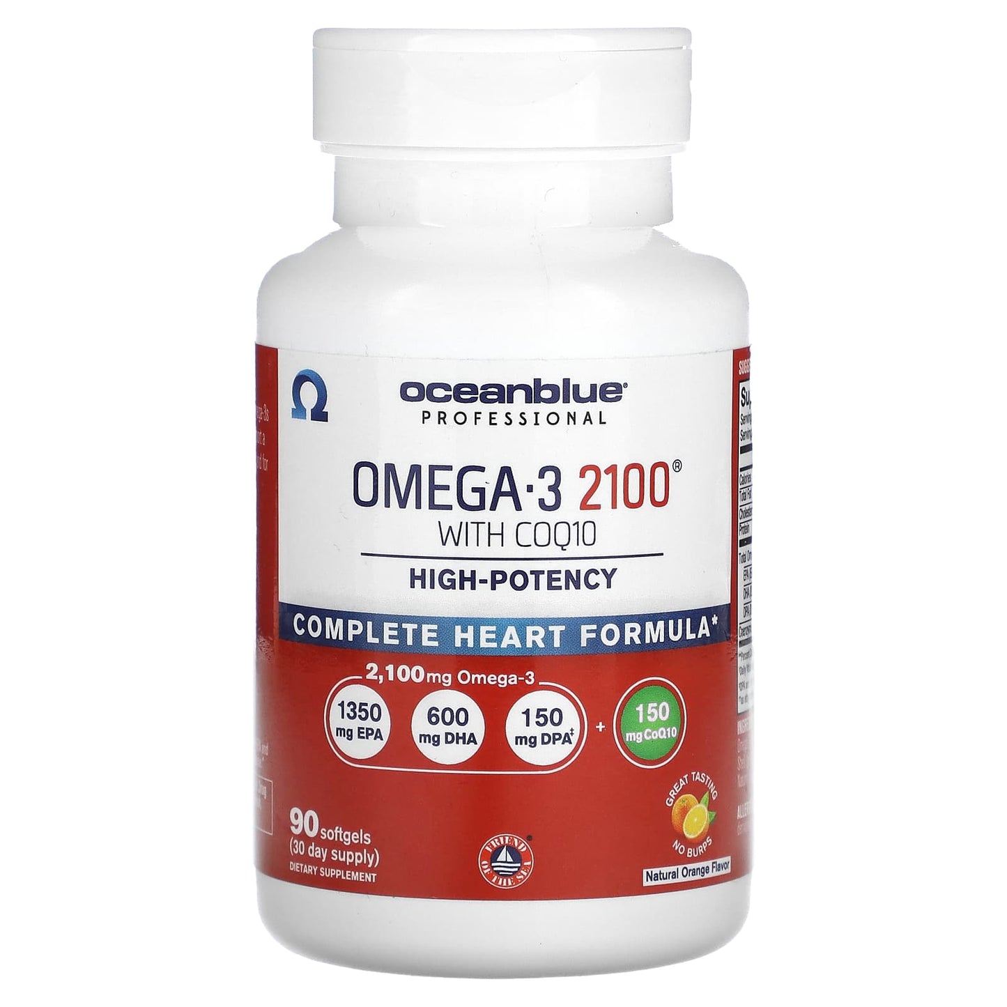 OceanBlue, Professional, Omega-3 2100 With COQ10, High-Potency, Natural Orange, 90 Softgels - Image 1