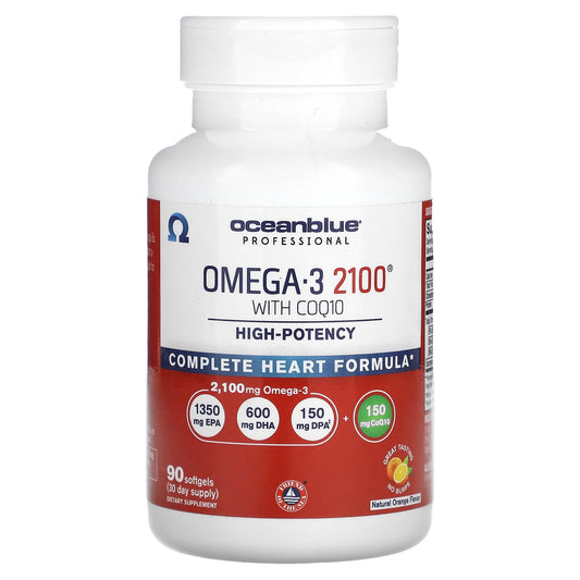 OceanBlue, Professional, Omega-3 2100 With COQ10, High-Potency, Natural Orange, 90 Softgels - Image 1