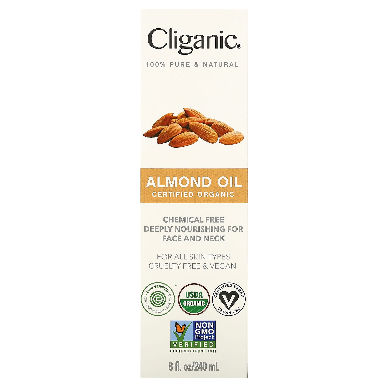 Certified Organic Almond Oil for Skin, Hair & Nails by Cliganic, 8 fl oz - Image 2