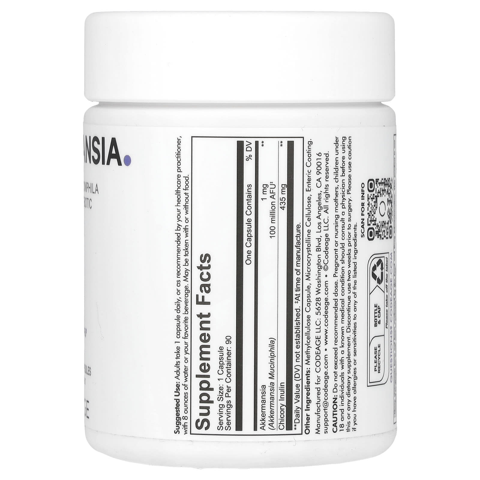 <strong>Akkermansia Muciniphila Probiotic Supplement</strong> by CodeAge - 90 Veggie Capsules - Image 2