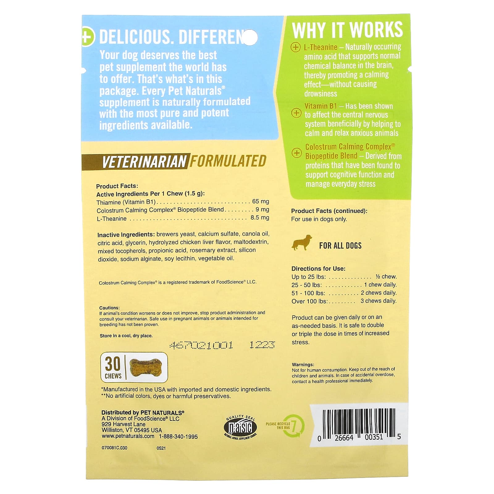 Pet Naturals, Calming, For Dogs, All Sizes, 30 Chews, 1.59 oz (45 g) - Image 2