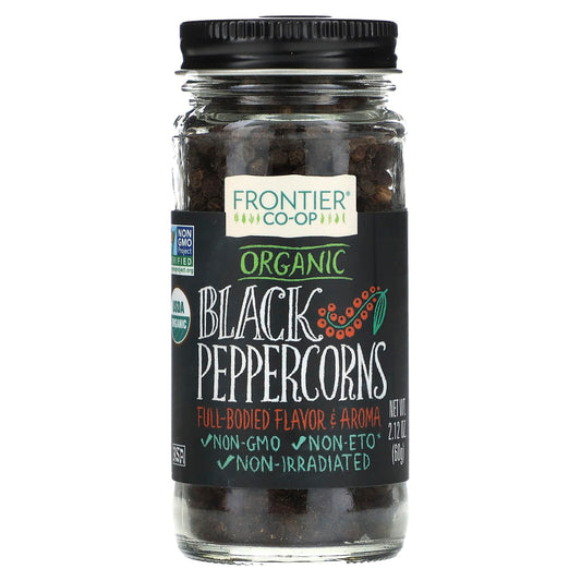 Organic Black Peppercorns by Frontier Co-op, 2.12 oz (60g) - Non-GMO, USDA Organic - Image 1