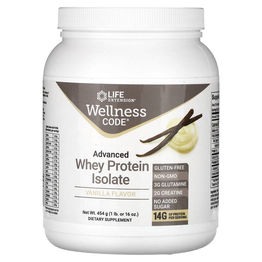 Life Extension, Wellness Code, Advanced Whey Protein Isolate, Vanilla, 1 lb (454 g) - Image 1