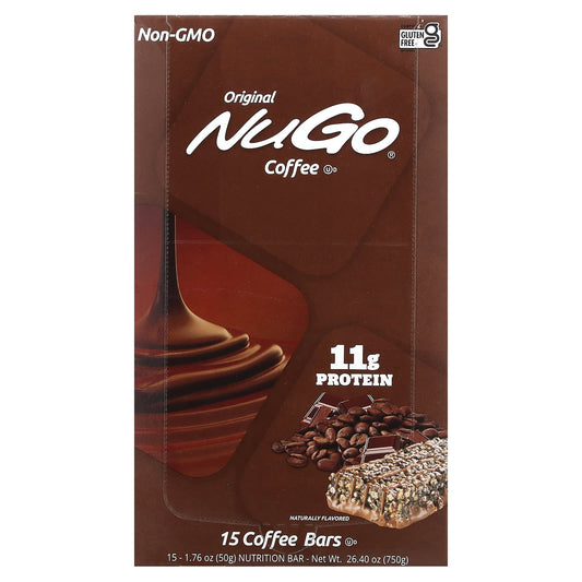 NuGo Nutrition, Coffee Nutrition Bar, 15 Bars 1.76 oz (50 g) Each - Image 1