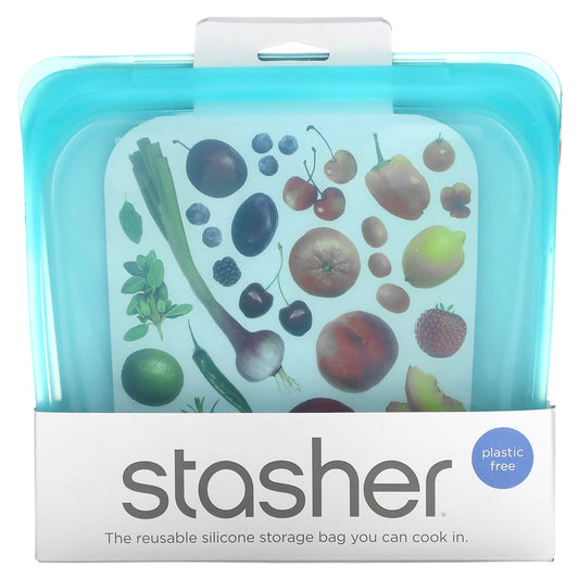 Stasher, Reusable Silicone Food Bag, Sandwich Size, Aqua, 15 fl oz (450 ml) - Image 1