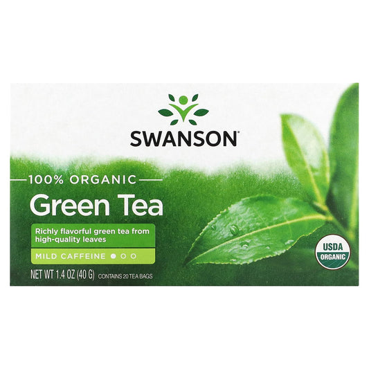 Swanson, 100% Organic Green Tea, 20 Tea Bags, 1.4 oz (40 g) - Image 1