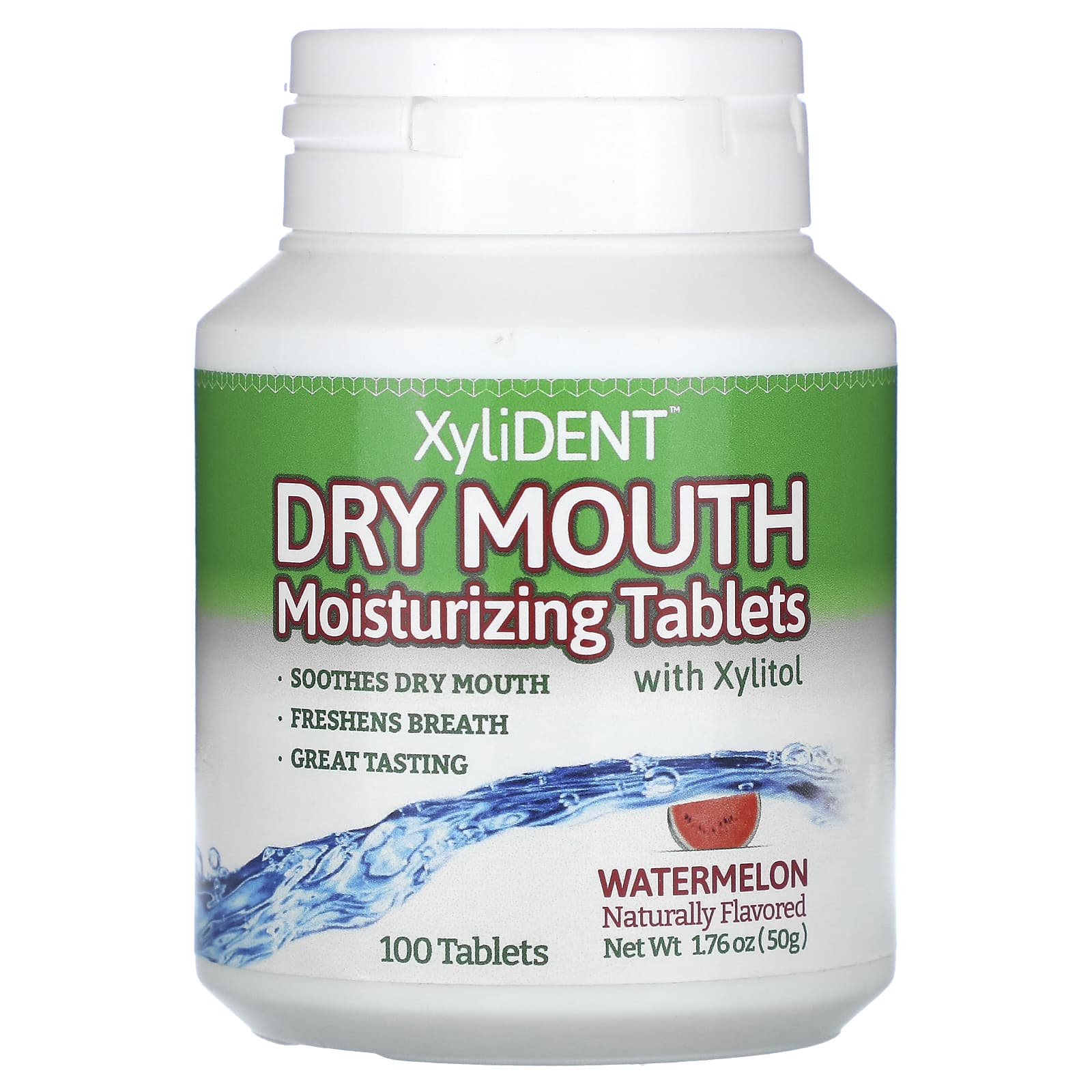 XyliDENT, Dry Mouth Moisturizing Tablets with Xylitol, Watermelon, 100 Tablets - Image 1