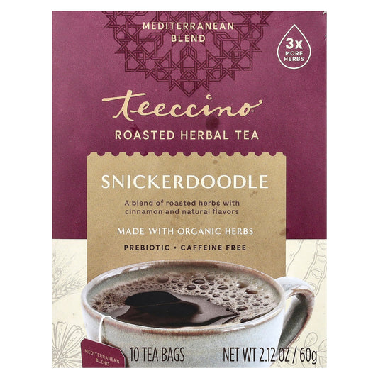 Teeccino, Roasted Herbal Tea, Snickerdoodle, Caffeine Free, 10 Tea Bags, 2.12 oz (60 g) - Image 1