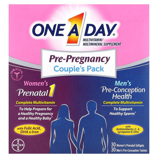 One-A-Day, Pre-Pregnancy Couple's Pack, Women's Prenatal 1 & Men's Pre-Conception Health, 30 Women's Prenatal Softgels, 30 Men's Pre-Conception Tablets - Image 1