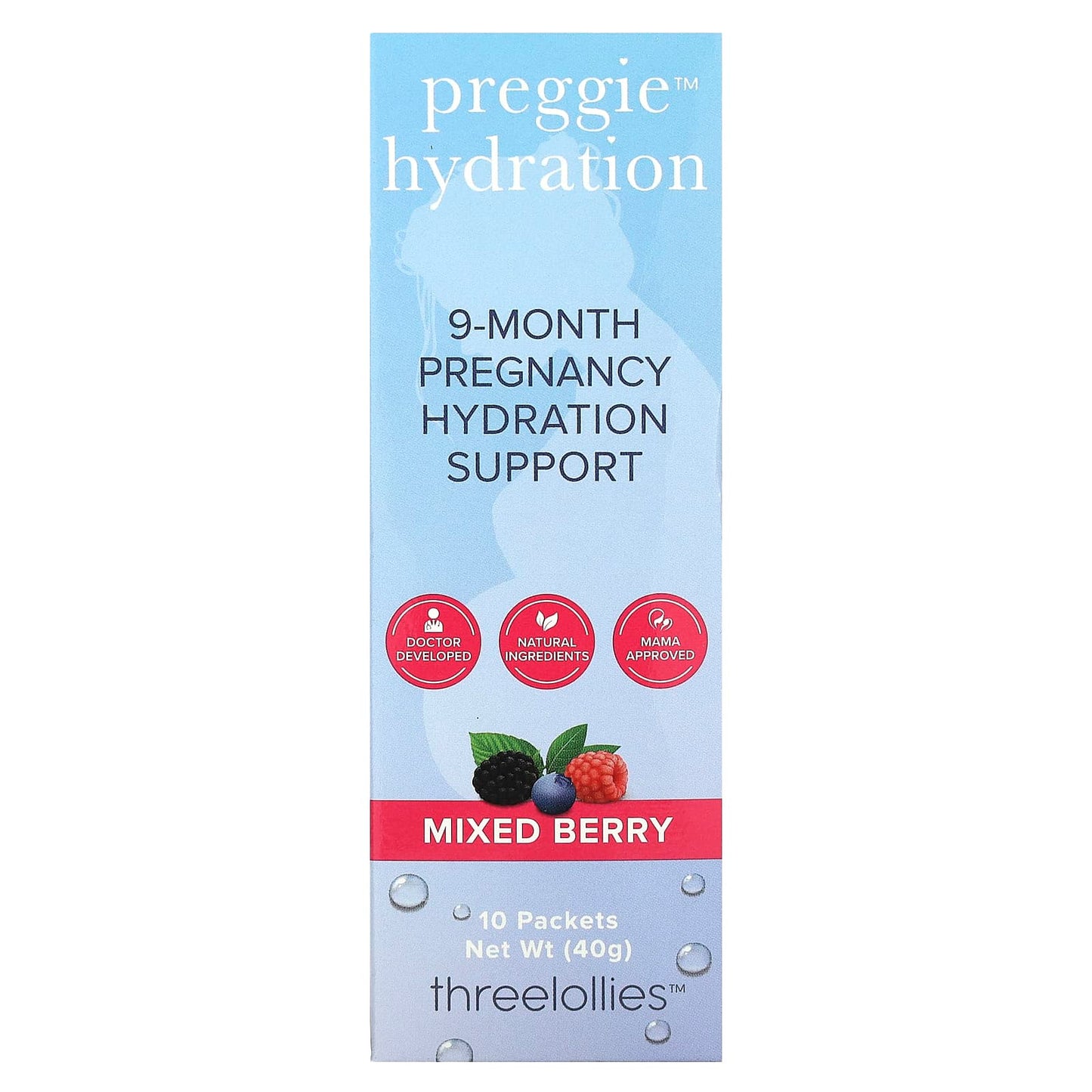 Preggie, Hydration, Mixed Berry , 10 Packets, 0.14 oz (4 g) Each - Image 1