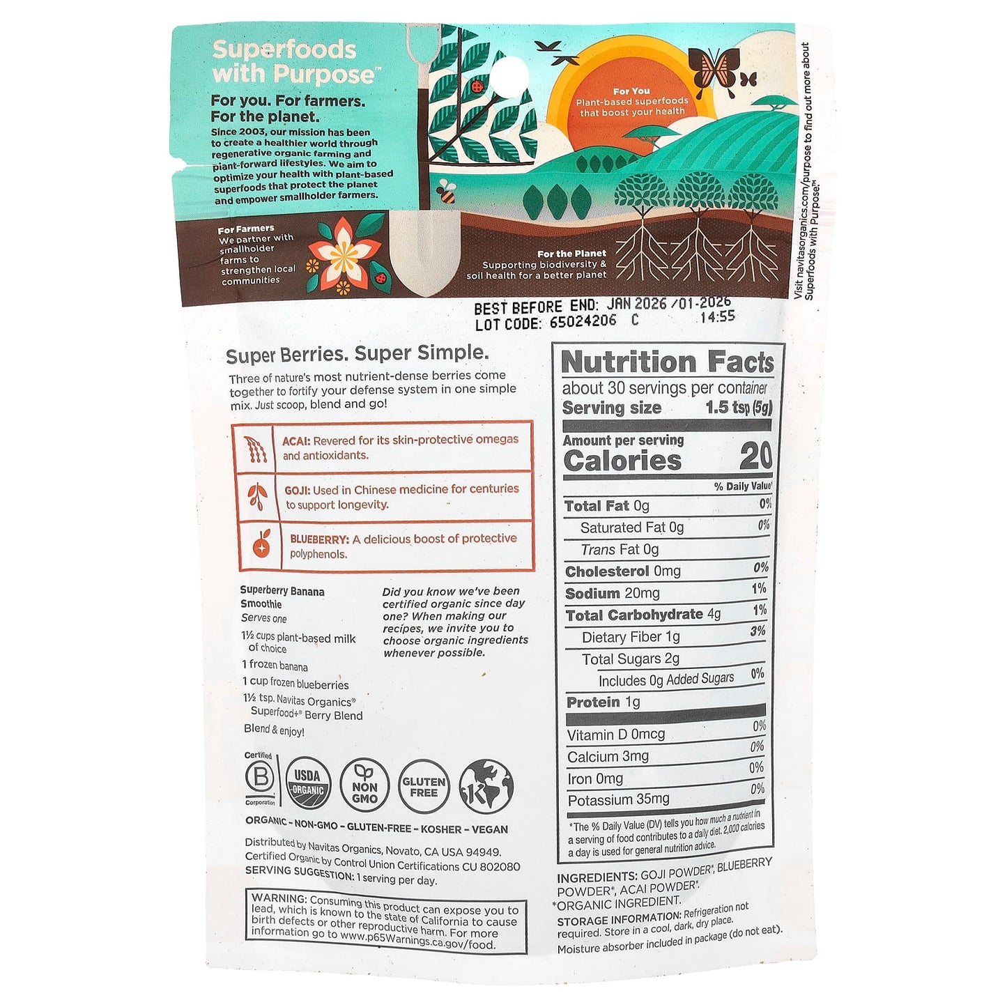Navitas Organics, Organic Superfood+® Berry Blend, 5.3 oz (150 g) - Image 2