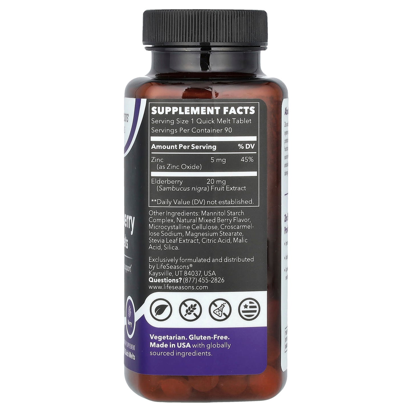 LifeSeasons, Zinc Elderberry Quick Melts, Berry, 90 Quick Melt - Image 2