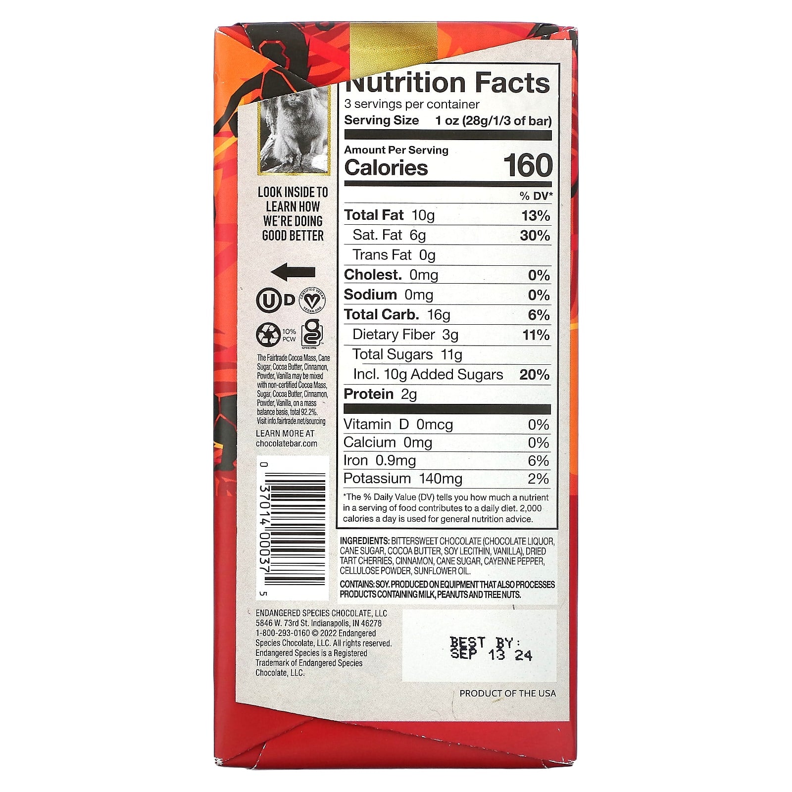 Dark Chocolate Bar with Cinnamon, Cayenne & Cherries | 60% Cocoa - Image 2
