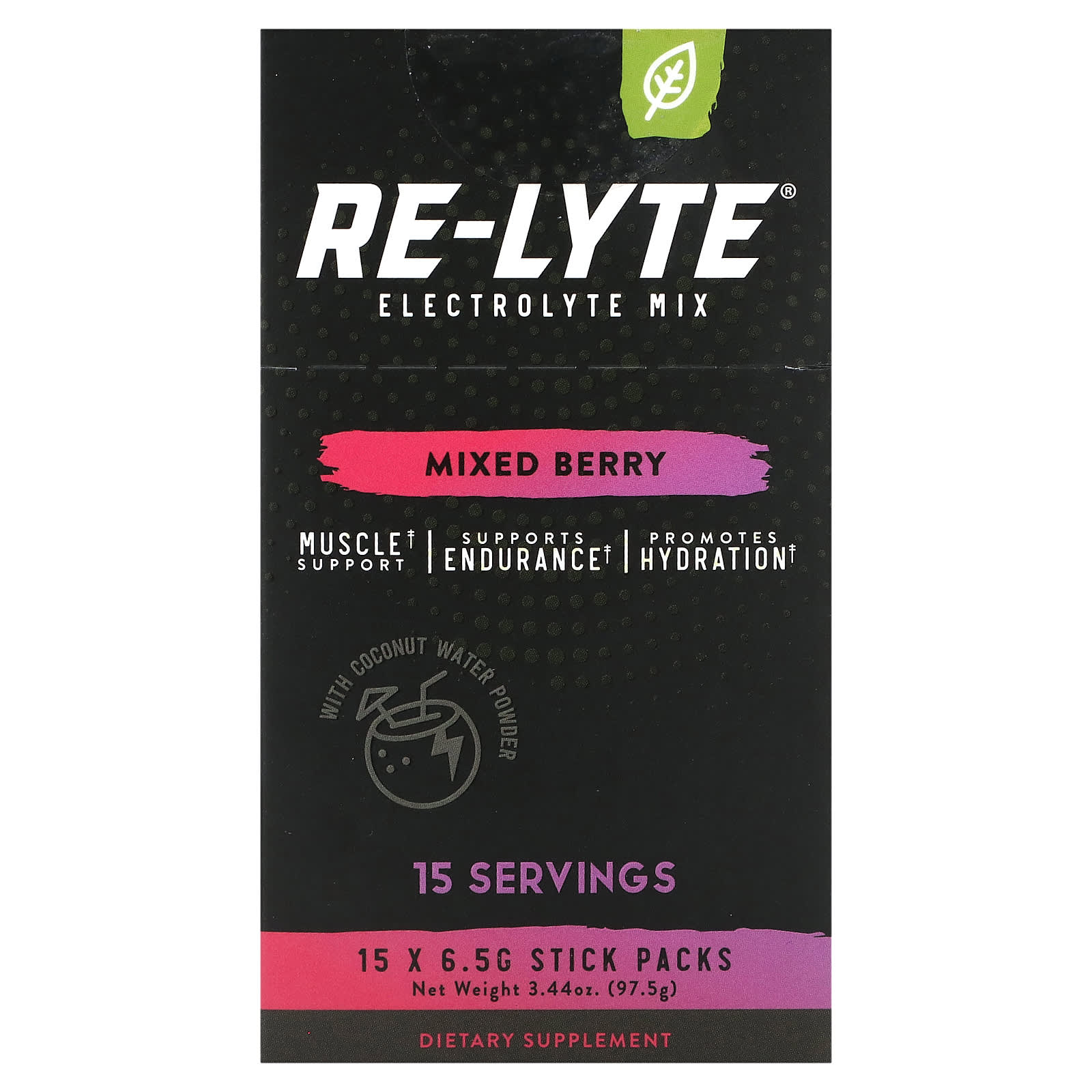 Redmond Trading Company, Re-Lyte Electrolyte Mix, Mixed Berry, 15 Stick Packs, 0.23 oz (6.5 g) Each - Image 1