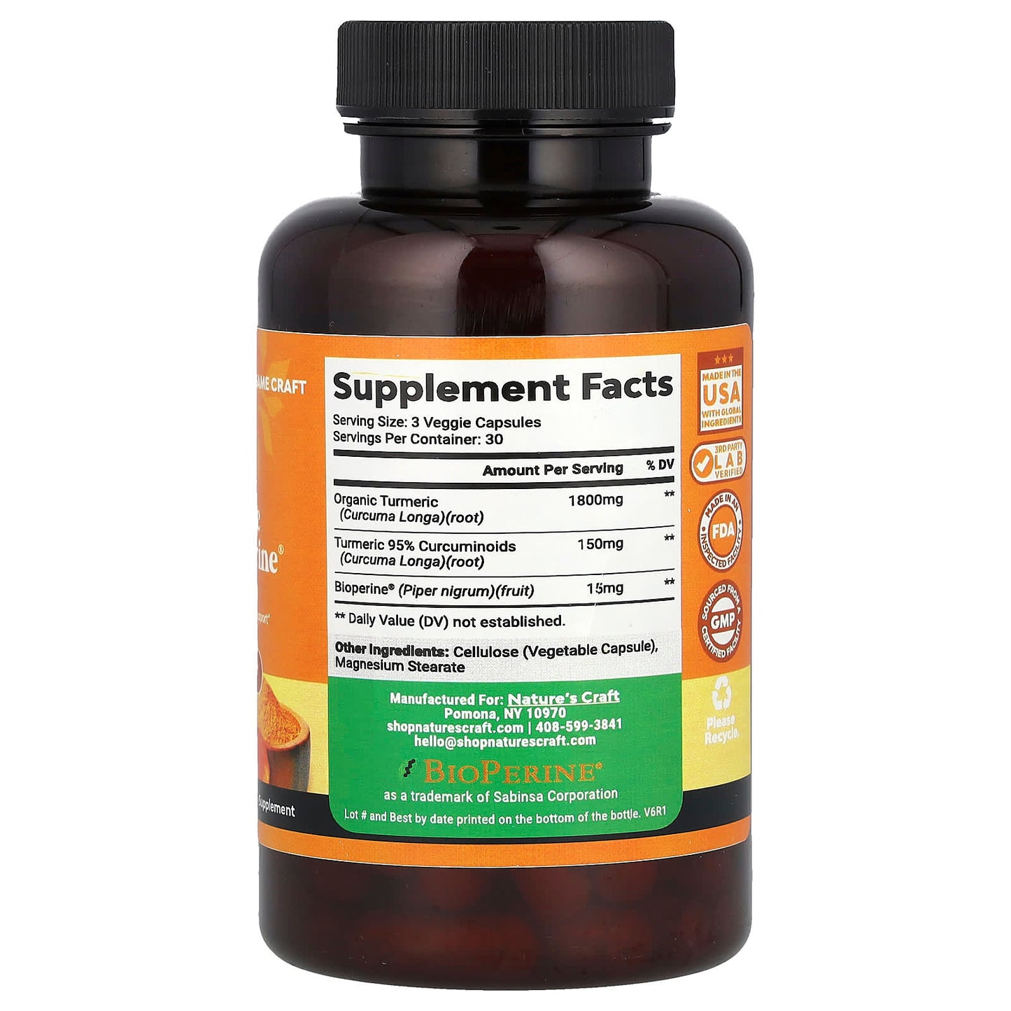 Nature's Craft, Turmeric With BioPerine®, 90 Capsules - Image 2