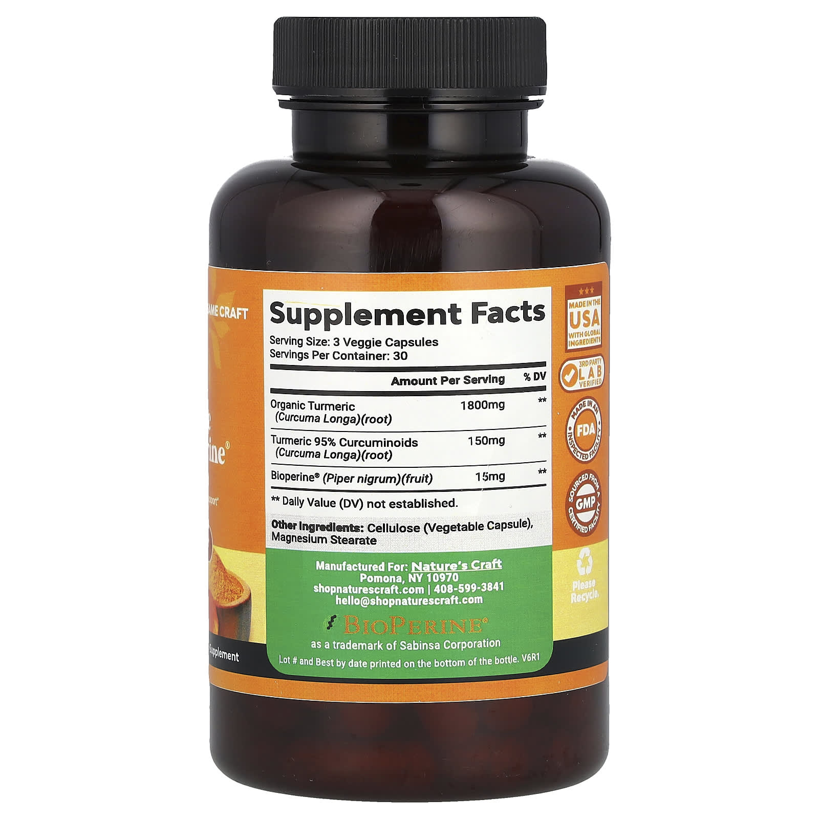Nature's Craft, Turmeric With BioPerine®, 90 Capsules - Image 2