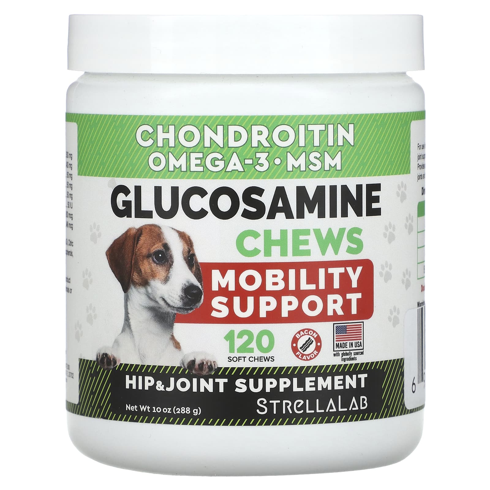 StrellaLab, Glucosamine Chews, For Dogs and Cats, Bacon, 120 Soft Chews, 10 oz (288 g) - Image 1